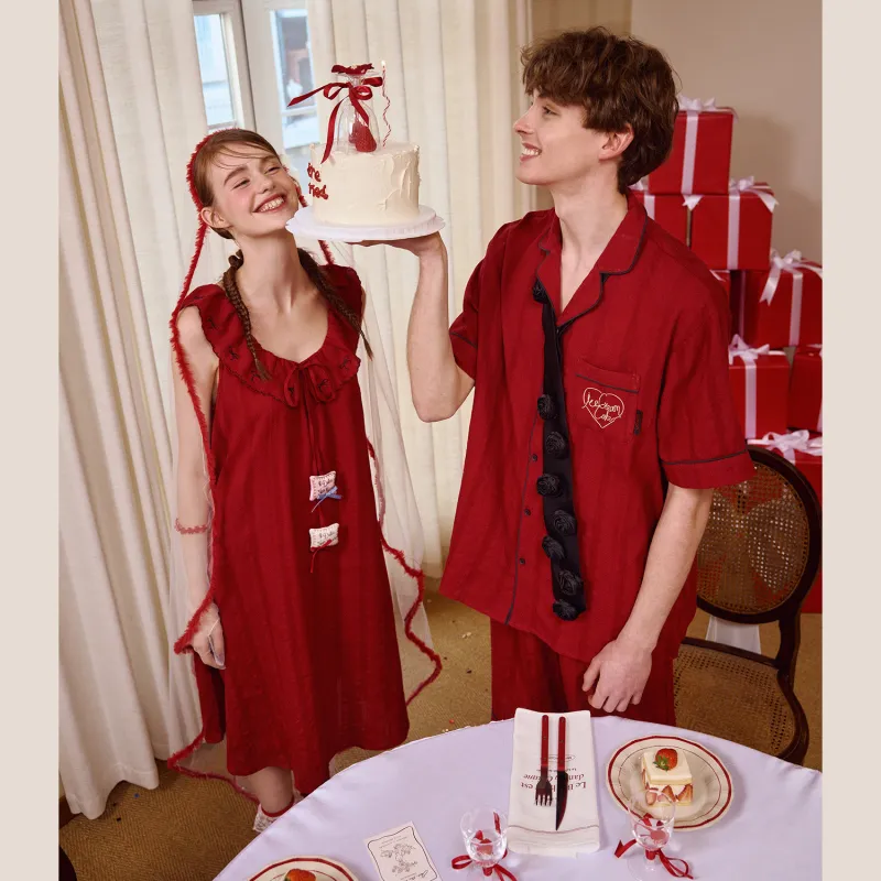 GUKOO Pajama Set Men's Gift Box Set Included Persimmon Red-3
