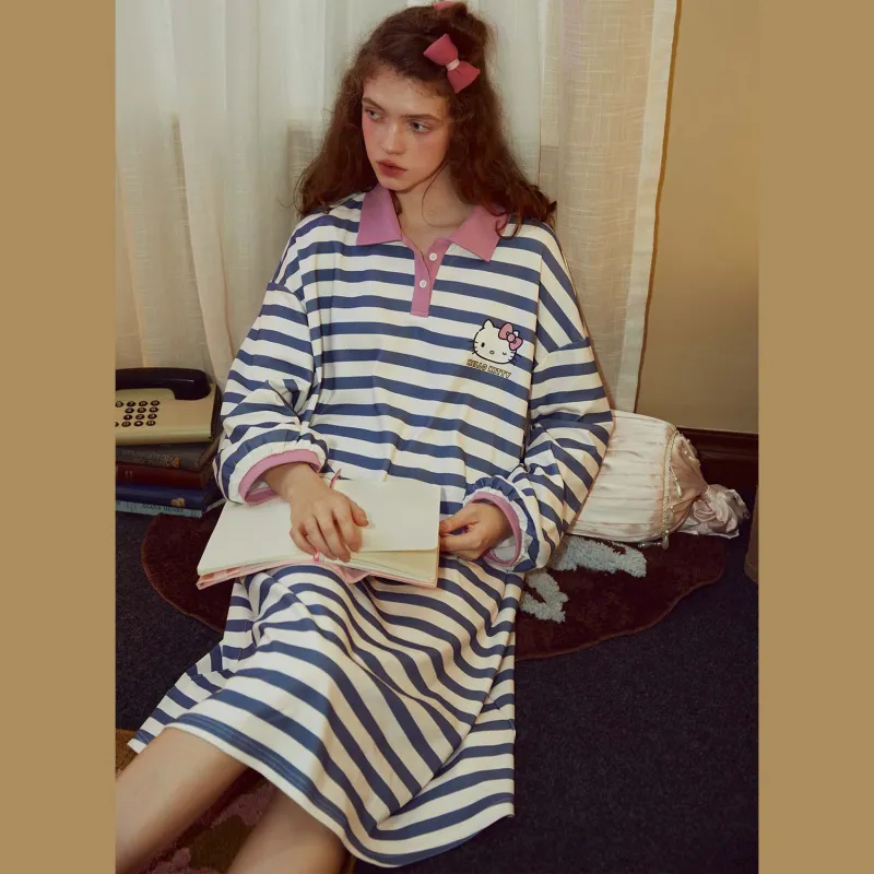 GUKOO x Hello Kitty Sanrio Series Nightgown Women's Moonlight Blue-2