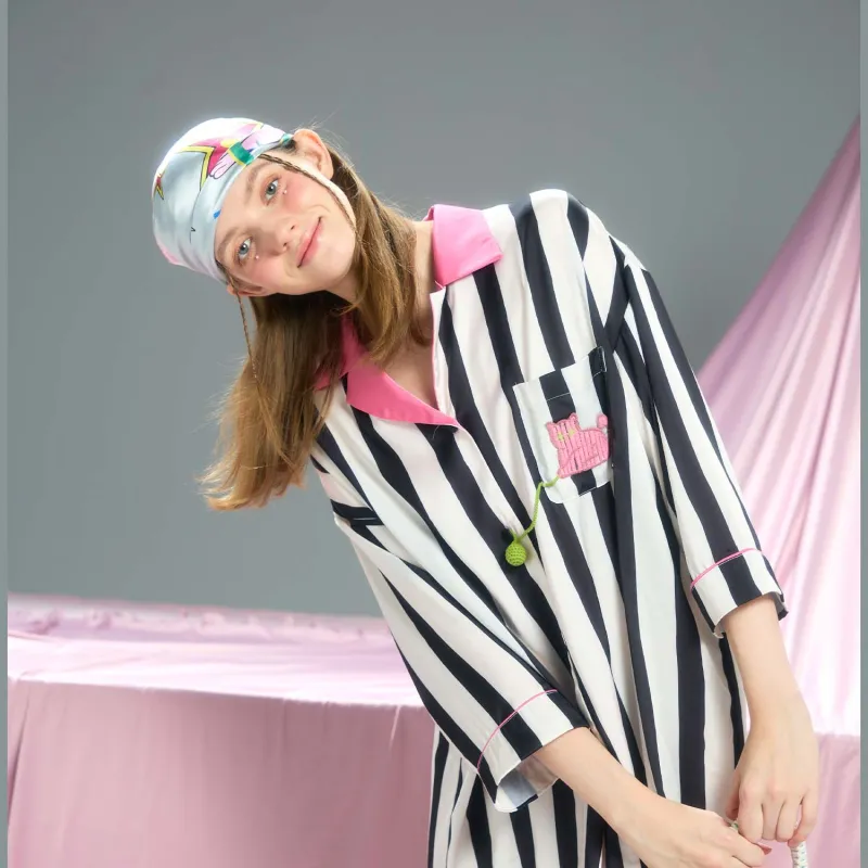 YSO Cool Cat Series Nightgown Women's Mass Black-5