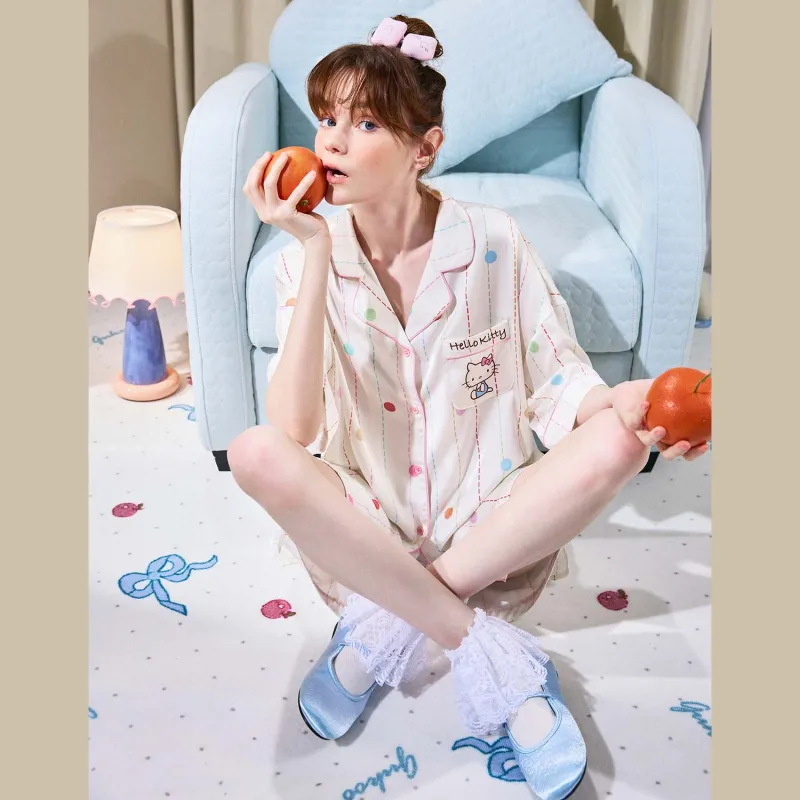 GUKOO x Hello Kitty Sanrio Series Pajama Set Women's Moon White-5