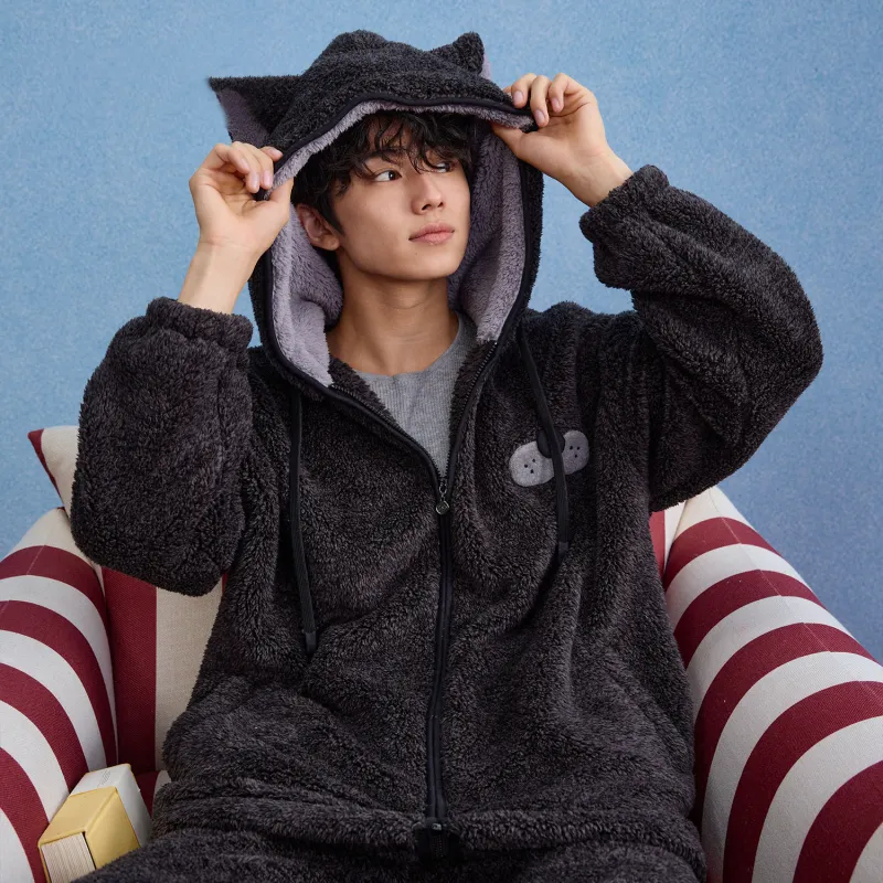 YSO Cool Cat Series Pajama Set Unisex Dark Heather Gray-4