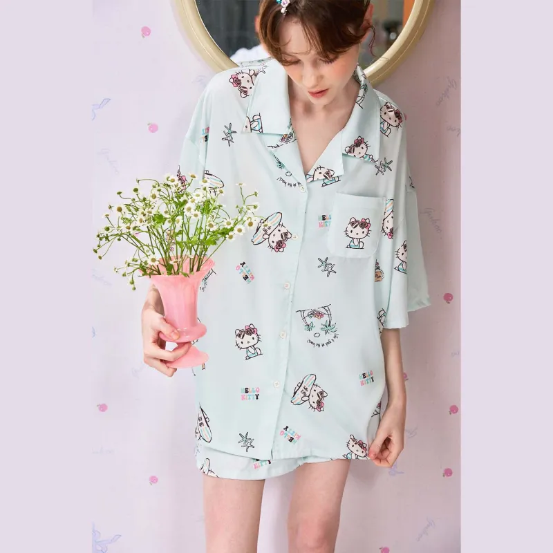GUKOO x Hello Kitty Sanrio Series Pajama Set Women's Gummy Green-3