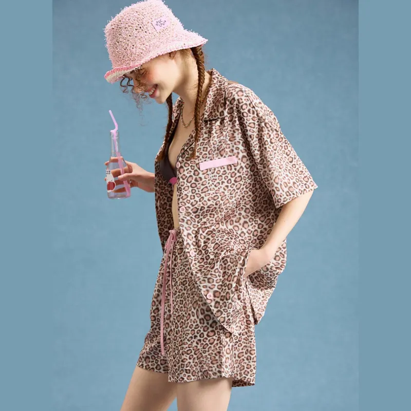 YSO Cool Cat Series Pajama Set Women's Latte Brown-4