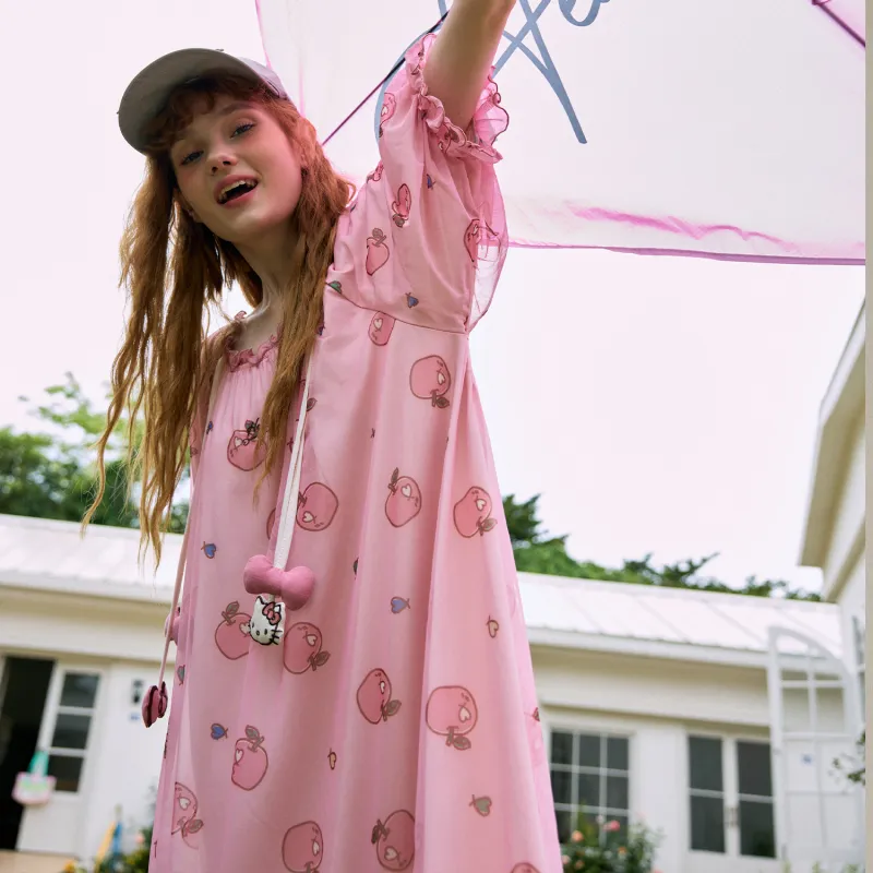 GUKOO x Hello Kitty/ Nightgown Women's Light Orange Pink-2