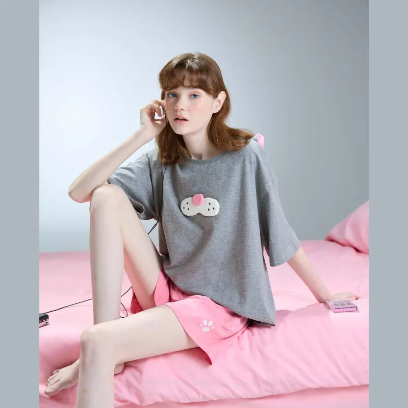 YSO Cool Cat Series Pajama Set Women's Dark Heather Gray-1