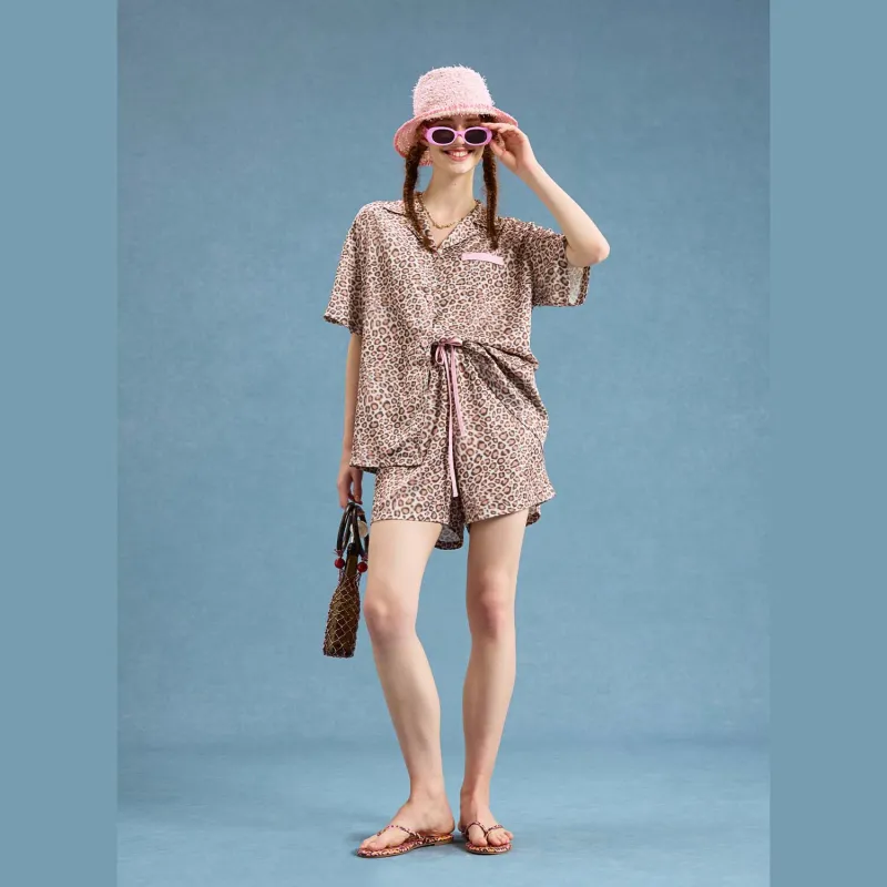 YSO Cool Cat Series Pajama Set Women's Latte Brown-2