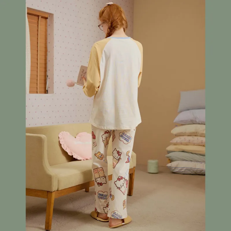 GUKOO x Hello Kitty Sanrio Series Pajama Set Women's Almond White-4