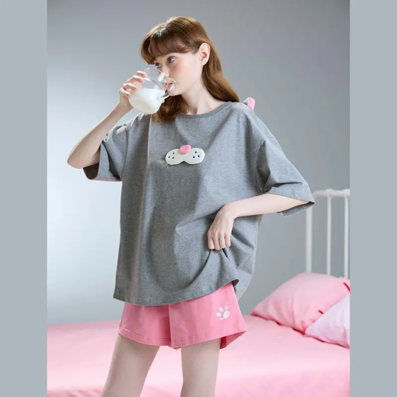 YSO Cool Cat Series Pajama Set Women's Dark Heather Gray-4