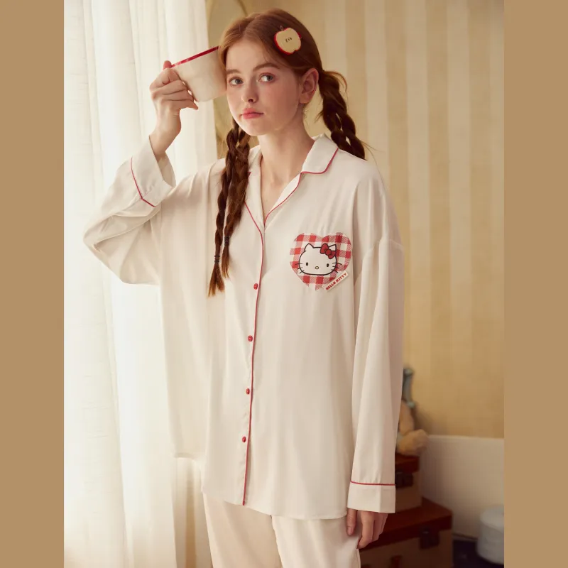 GUKOO x Sanrio Hello Kitty Pajama Set Women's Tallow White-2