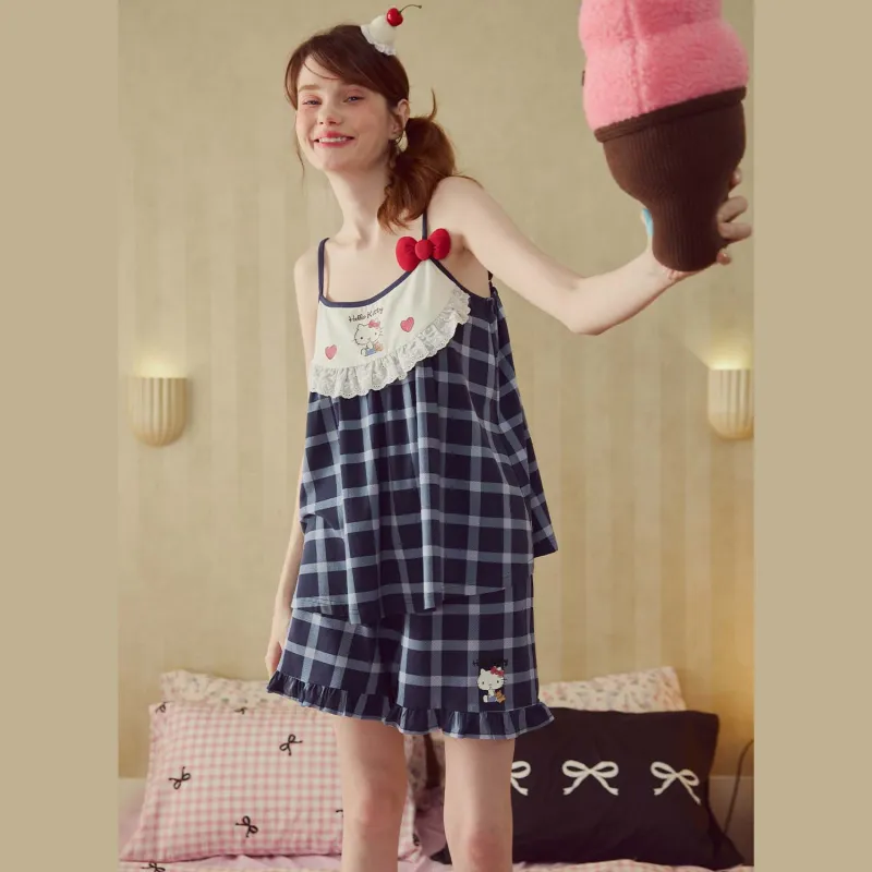 GUKOO x Hello Kitty Sanrio Series Pajama Set Women's Dark Blue-4