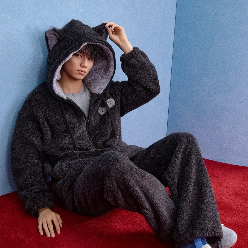 YSO Cool Cat Series Pajama Set Unisex Dark Heather Gray-2