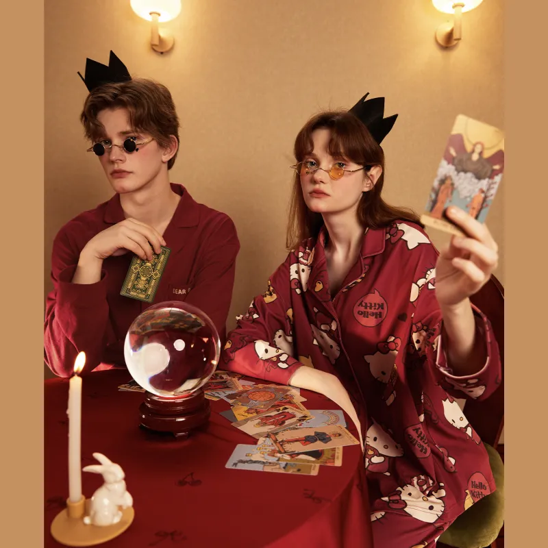 GUKOO x Hello Kitty Pajama Set Women's Includes Gift Box Sets Good Persimmon Red-2