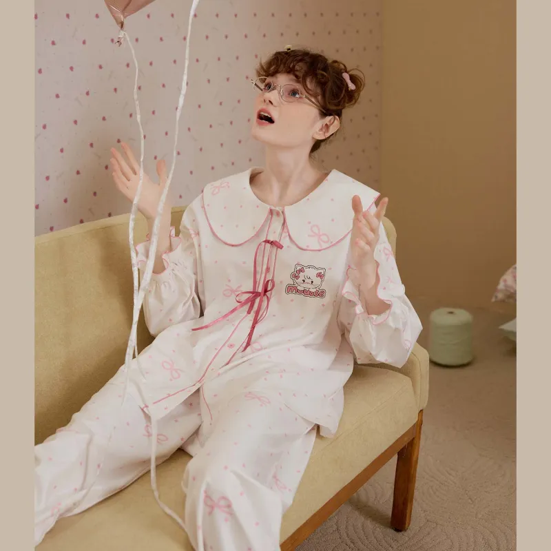 GUKOO Pajama Set Women's Pink White-4