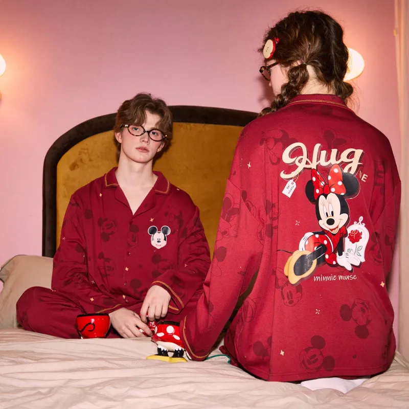 GUKOO x Disney Mickey Series Pajama Set Men's Dark Red-7