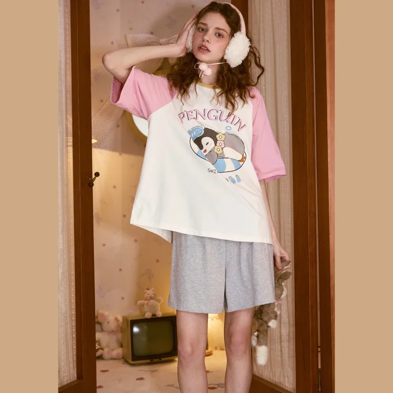 GUKOO Pajama Set Women's Cotton White-2