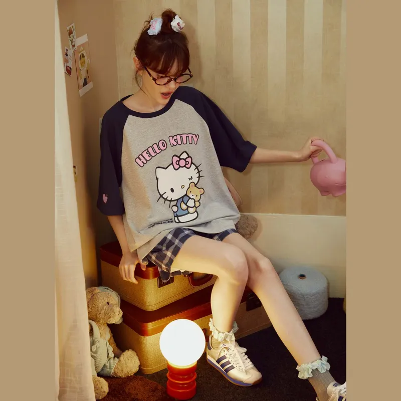 GUKOO x Hello Kitty Sanrio Series Pajama Set Women's Silver Gray-4