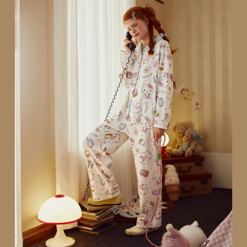 GUKOO x Hello Kitty Pajama Set Women's Fish Belly White-5