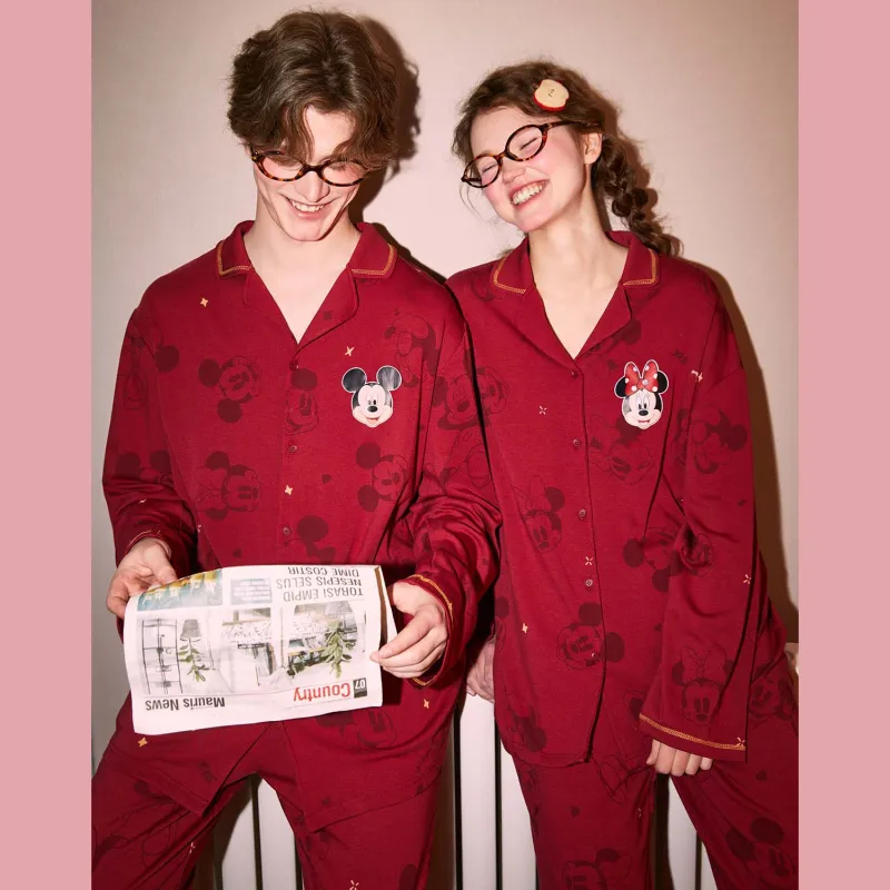 GUKOO x Disney Mickey Series Pajama Set Men's Dark Red-3