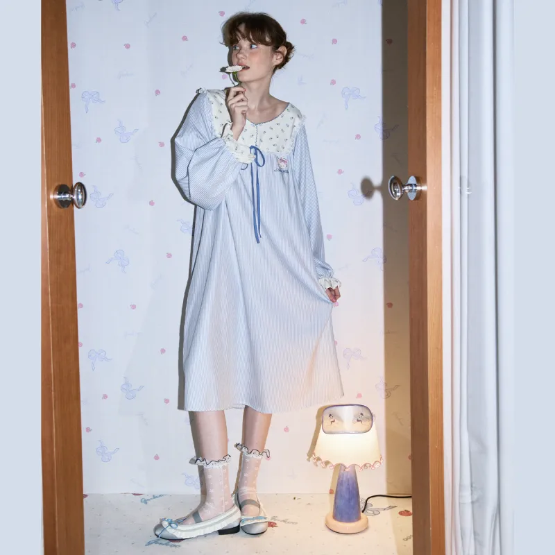 GUKOO x Hello Kitty Nightgown Women's Cloudy Mountain Blue-3
