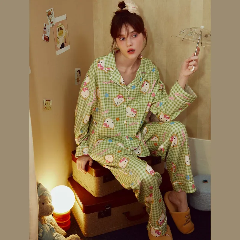 GUKOO x Hello Kitty Sanrio Series Pajama Set Women's Creamy Fruit Green-2