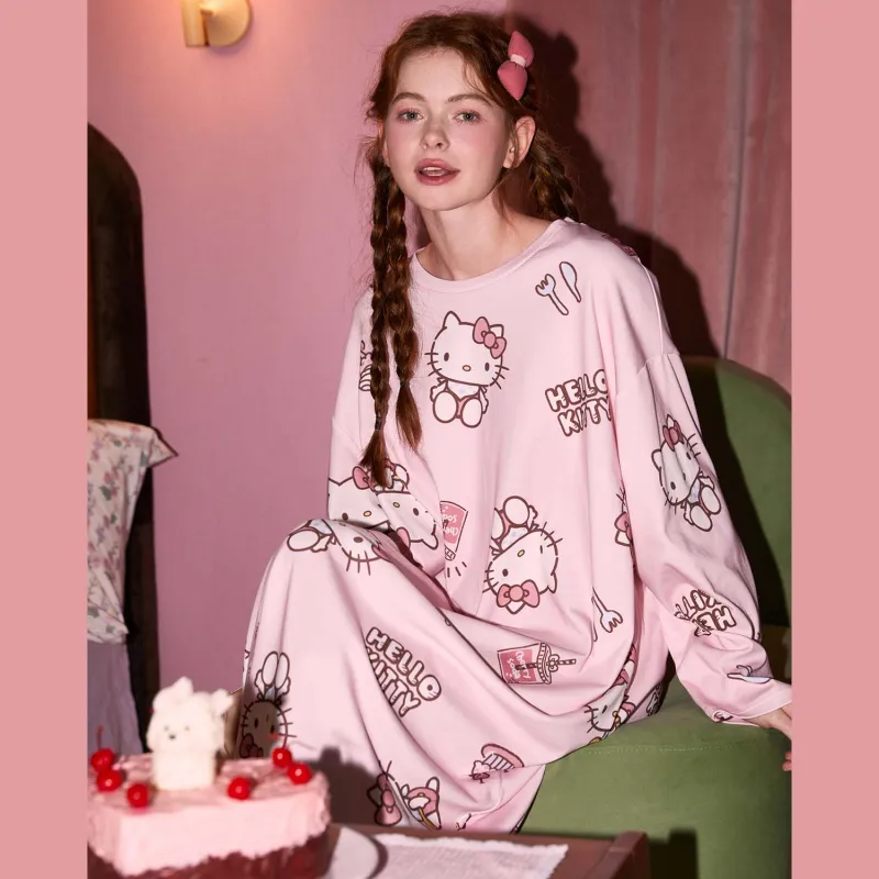 GUKOO x Hello Kitty Sanrio Series Nightgown Women's Cherry Blossom Pink-2