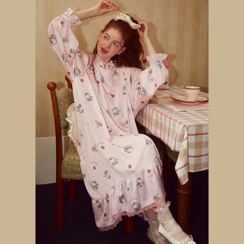 GUKOO x Hello Kitty/, Sanrio Series Nightgown Women's Pastel Pink-3