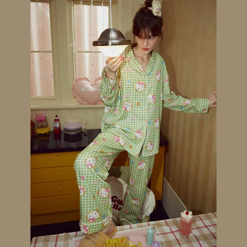 GUKOO x Hello Kitty Sanrio Series Pajama Set Women's Creamy Fruit Green-1