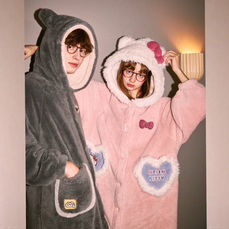 GUKOO x Sanrio Hello Kitty Pajama Robe Men's Mist Gray-3