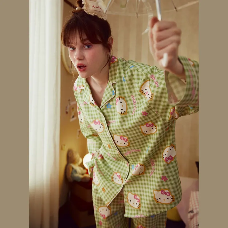 GUKOO x Hello Kitty Sanrio Series Pajama Set Women's Creamy Fruit Green-3
