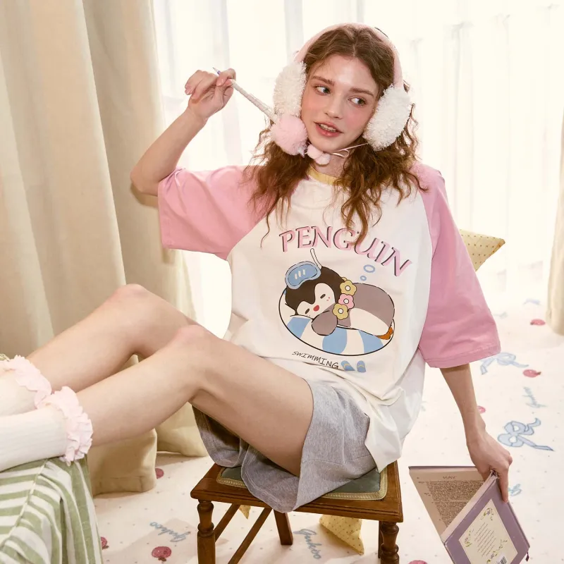 GUKOO Pajama Set Women's Cotton White-1