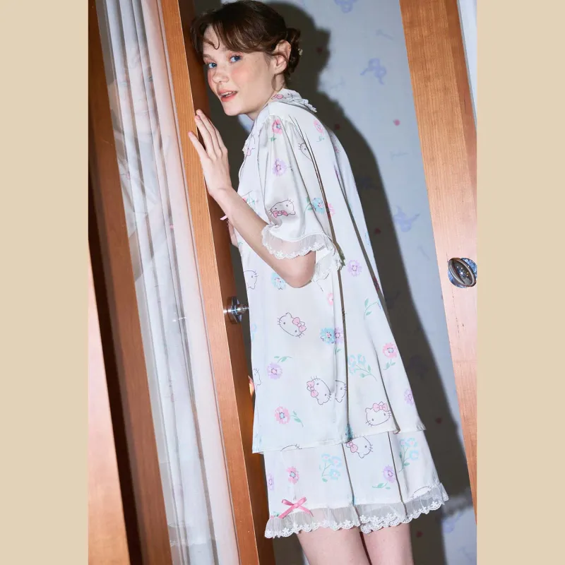 GUKOO x Hello Kitty Sanrio Series Pajama Set Women's Fish Belly White-2