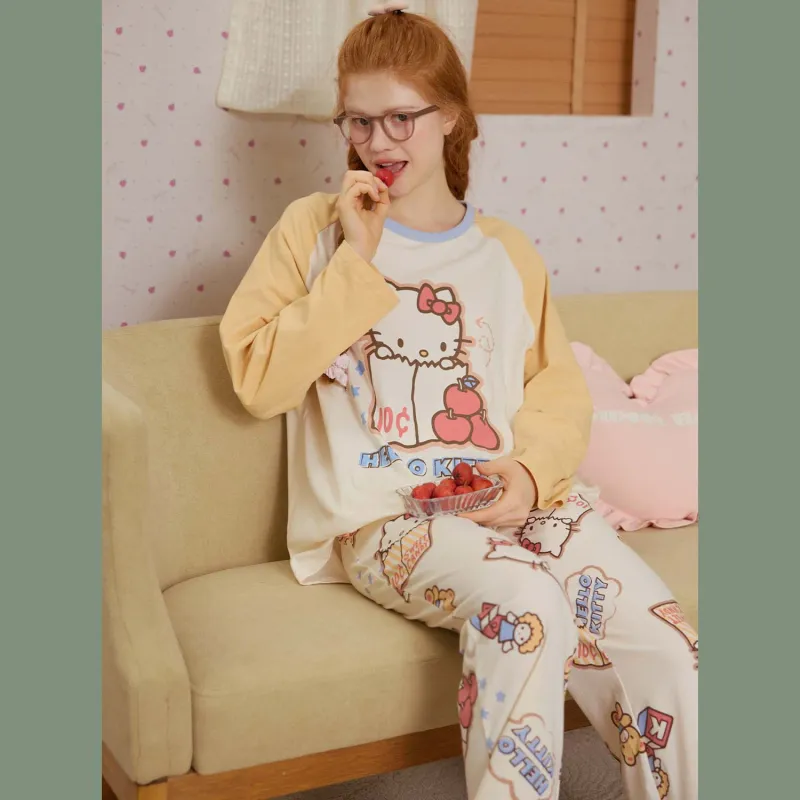 GUKOO x Hello Kitty Sanrio Series Pajama Set Women's Almond White-3