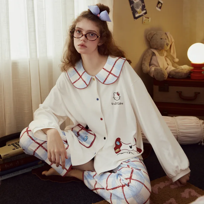 GUKOO x Hello Kitty Pajama Set Women's Cotton White-4