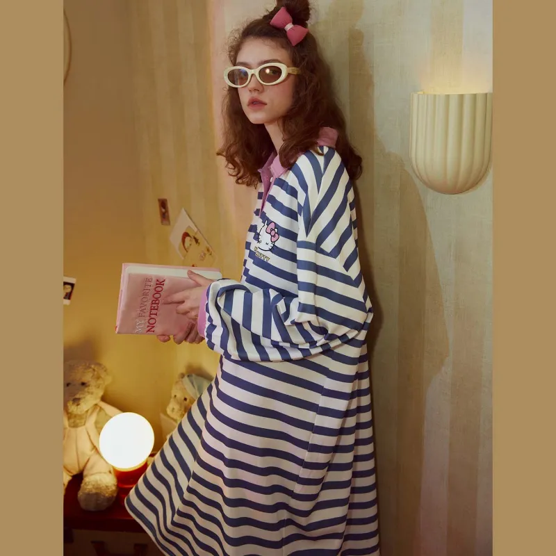 GUKOO x Hello Kitty Sanrio Series Nightgown Women's Moonlight Blue-4