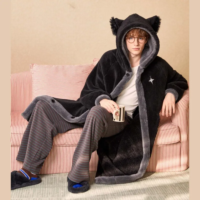YSO Cool Cat Series Bath Robes Men's Black-1