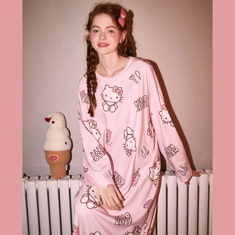 GUKOO x Hello Kitty Sanrio Series Nightgown Women's Cherry Blossom Pink-3