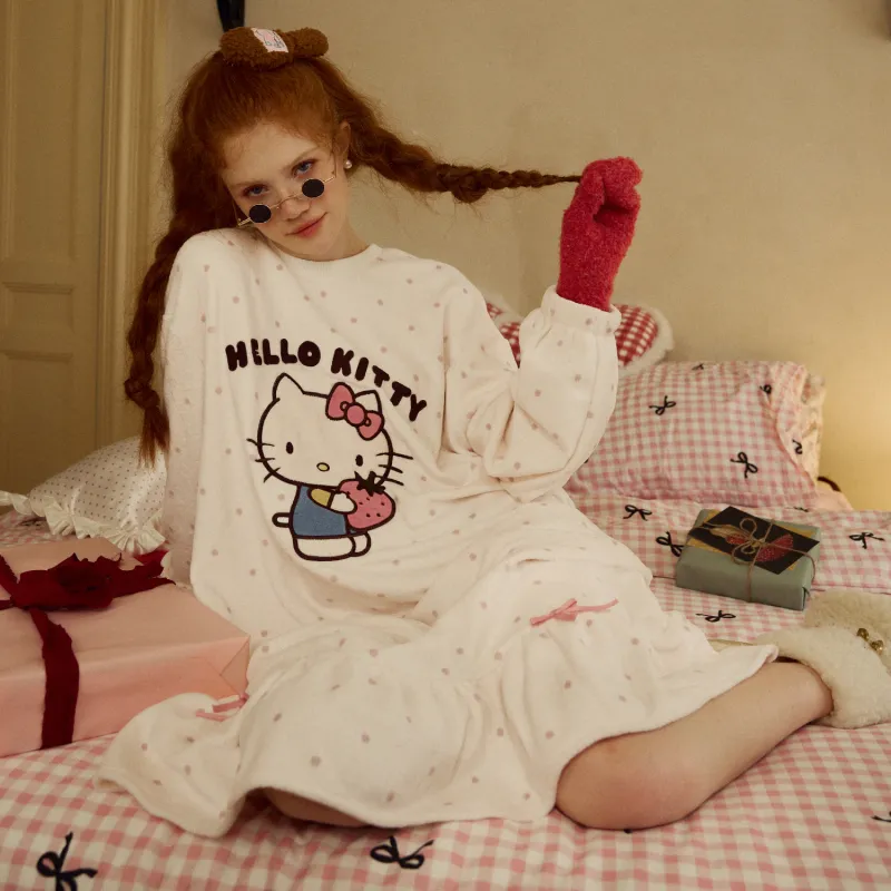 GUKOO x Hellokitty Nightgown Women's Elegant White-1