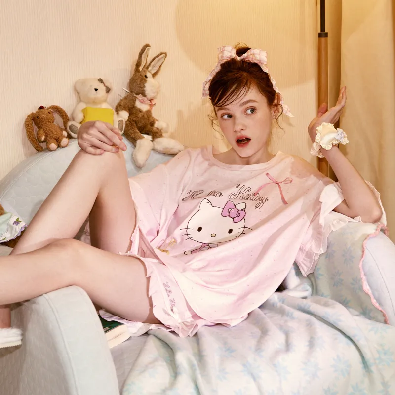 GUKOO x Hello Kitty Sanrio Series Pajama Set Women's Ballet Pink-5