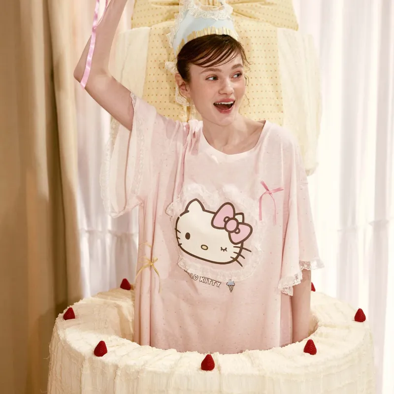GUKOO x Hello Kitty Sanrio Series Nightgown Women's Ballet Pink-5