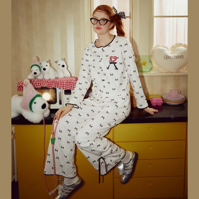 GUKOO x Hello Kitty Sanrio Series Pajama Set Women's Smoke White-4