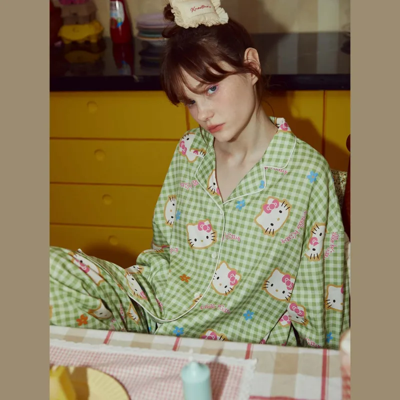 GUKOO x Hello Kitty Sanrio Series Pajama Set Women's Creamy Fruit Green-5