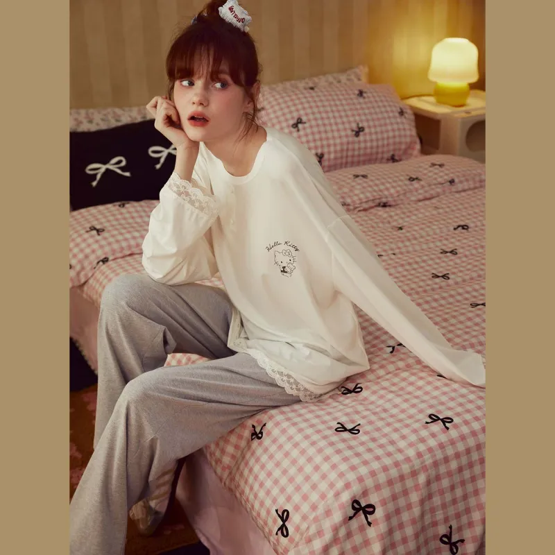 GUKOO x Hello Kitty Sanrio Series Pajama Set Women's Ecru-4
