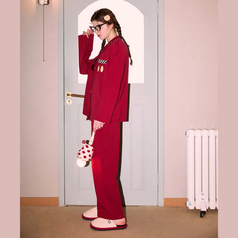 GUKOO x Disney Mickey Series Pajama Set Women's Dark Red-2