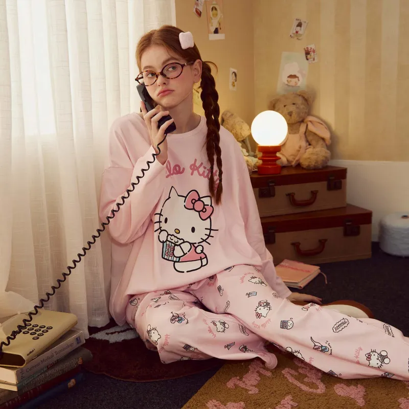 GUKOO x Hello Kitty Sanrio Series Pajama Set Women's Cherry Blossom Pink-4