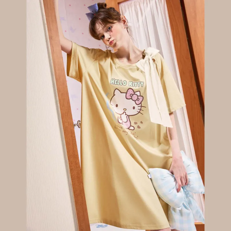 GUKOO x Hello Kitty Sanrio Series Nightgown Women's Lemon-4