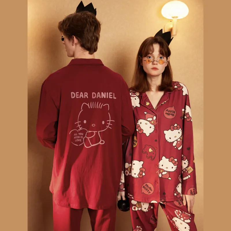 GUKOO x Hello Kitty Pajama Set Women's Includes Gift Box Sets Good Persimmon Red-4