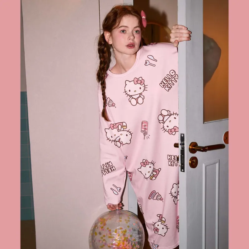 GUKOO x Hello Kitty Sanrio Series Nightgown Women's Cherry Blossom Pink-4