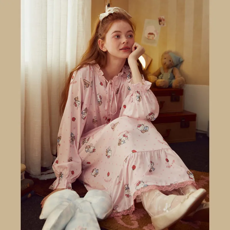 GUKOO x Hello Kitty/, Sanrio Series Nightgown Women's Pastel Pink-5