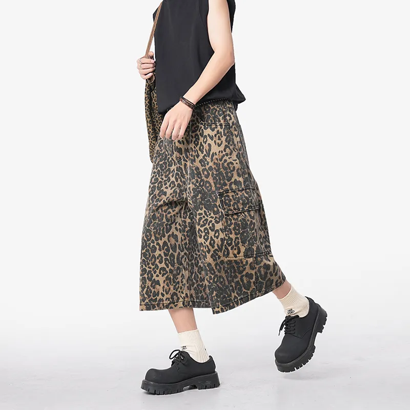 RAMPAGE Denim Shorts Unisex Leopard Print-2