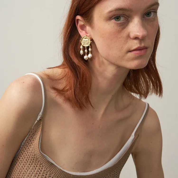 Lost In Echo Light Fringe Pearl Drop Earrings Hoop Earrings Women's-5